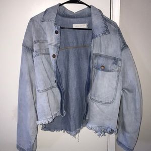 Cute oversized fringe jean jacket